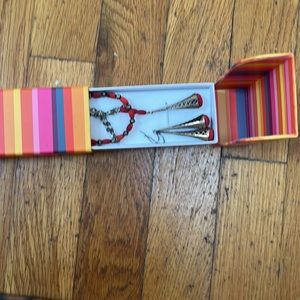 EVINE LIVE 925 silver/red stone necklace and dangle  earrings set w/box